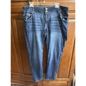 Lane Bryant Size 16 Stretch Straight Leg Jeans 5 Pockets 2 Buttons Dark Wash